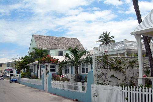 Colorful homes on a quiet street, Harbour Island, Bahamas