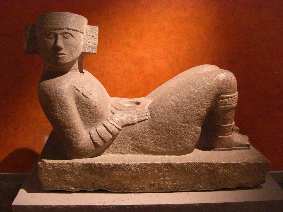 A sculpture of a reclining figure from Mexico City's famed Archeological Museum