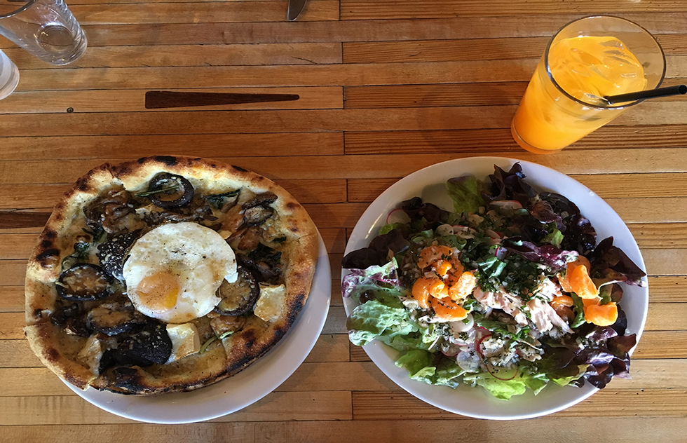 Pizza and salad from Industrial Eats restaurant in Buellton, California