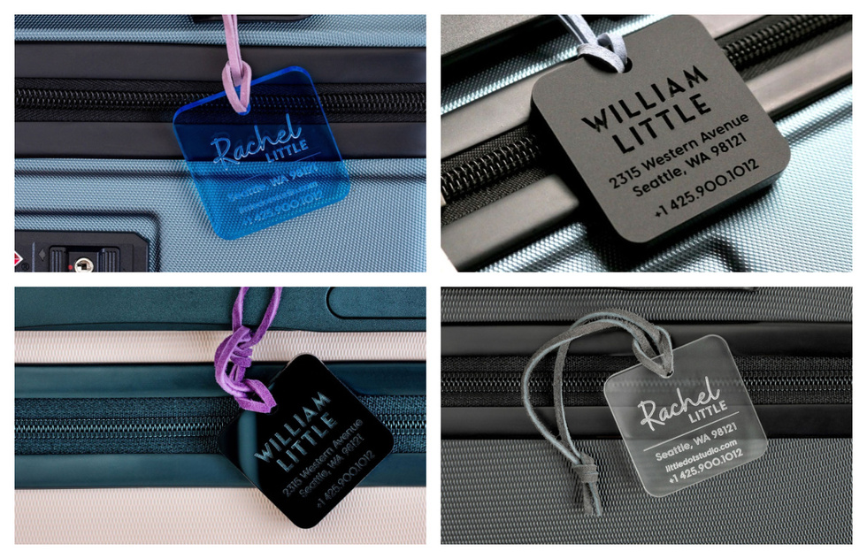 the best travel products for 2023: Little Dot Studio engraved luggage tags