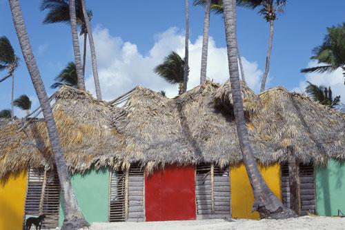 Colorful huts on a beach in Punta Cana, Dominican Republic