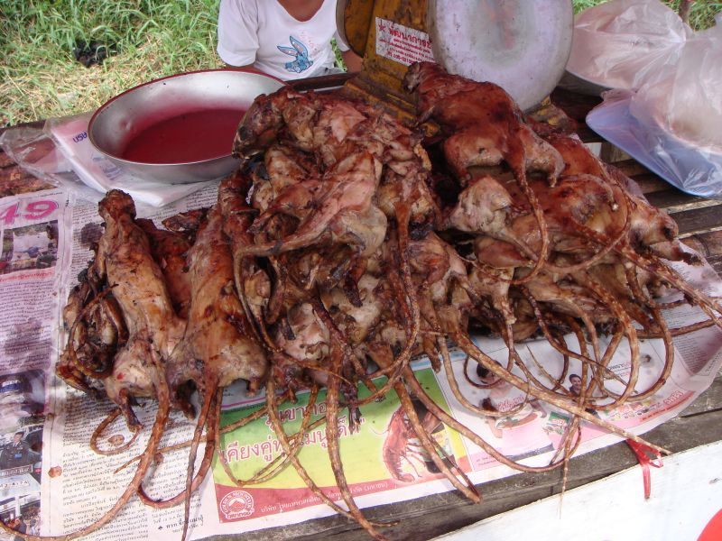 Roasted rats being sold by a Thai street vendor