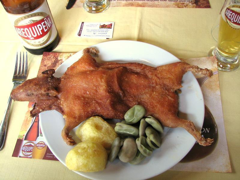 A plate of fried guinea pig (cuy)