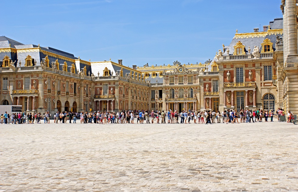 A massive line of people wait to get into Versailles in France.