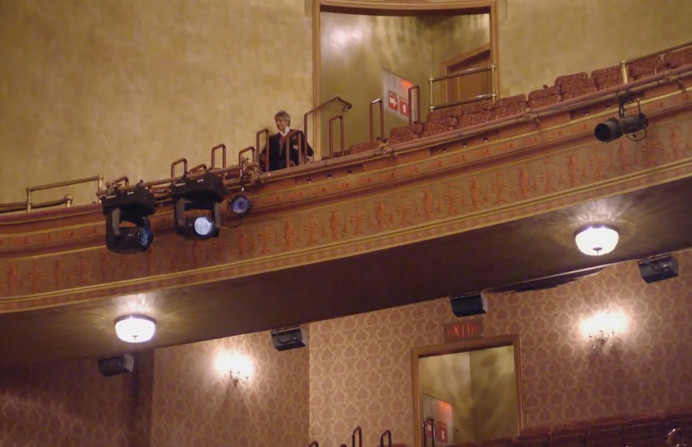 The "Tommy Tune seat" and the famous orchestra staircase at the St. James