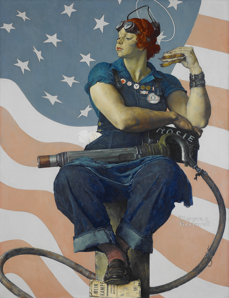 Norman Rockwell, "Rosie the Riveter" (1943; oil on canvas, 52 x 40 in.). Courtesy of Crystal Bridges Museum of American Art, Bentonville, Arkansas
