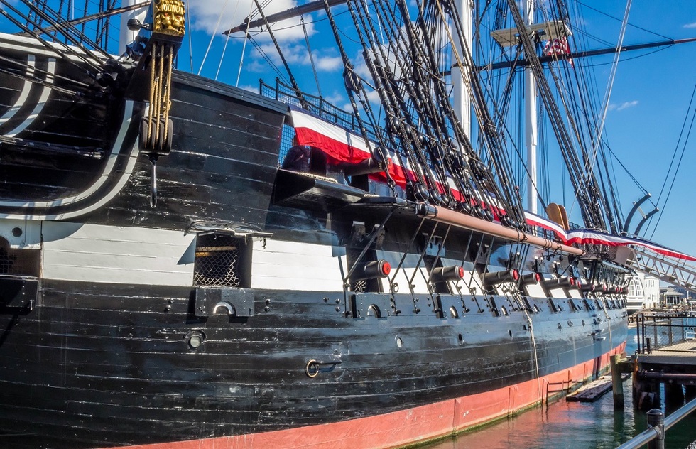Hull of the USS Constitution, docked in Charleston Navy Yard.