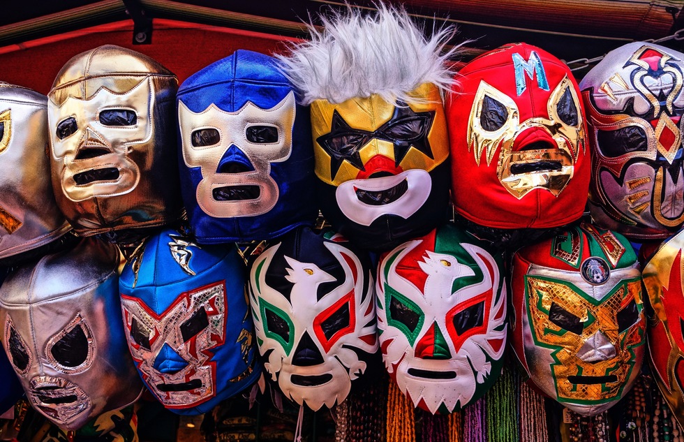 Masks for sale on Olvera Street in Los Angeles