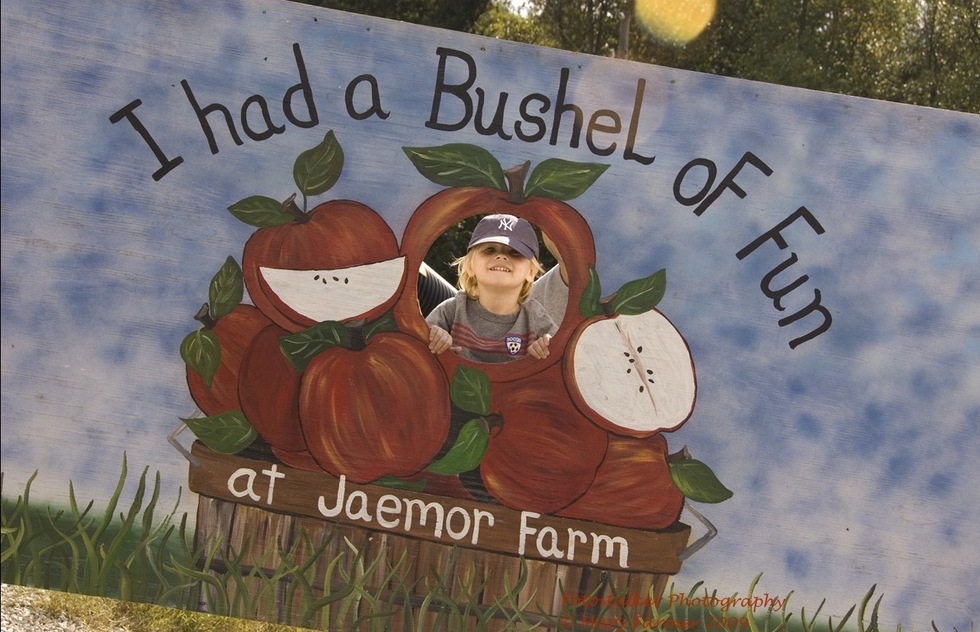 A young boy poses for a photo at Jaemor Farms in Georgia