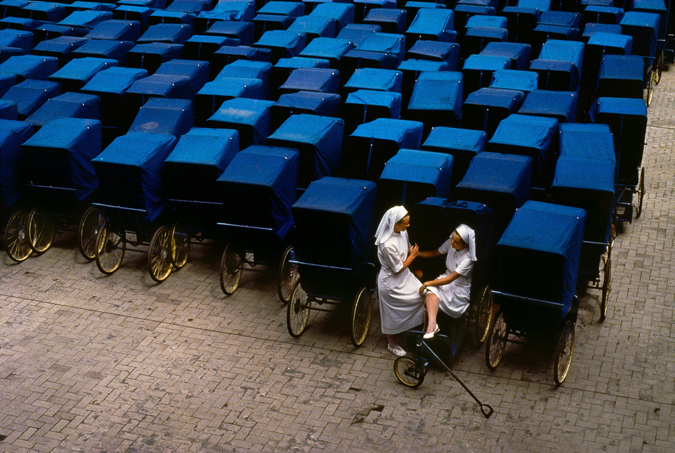 Photography from the book "In Search of Elsewhere: Unseen Images": Nurses in Lourdes, France, 1989