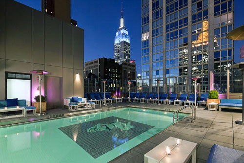 The rooftop pool deck at Gansevoort Park Avenue hotel in New York City. Courtesy Gansevoort Park Avenue