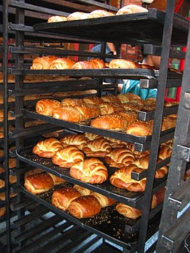 Bread on a rack in a bakery