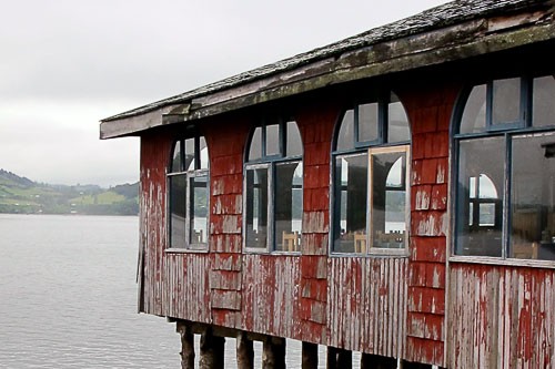 Typical building structure (palafito) on Chiloe island in Chile.