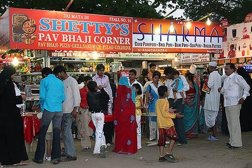Food stalls at Chowpatty Beach in Mumbai.