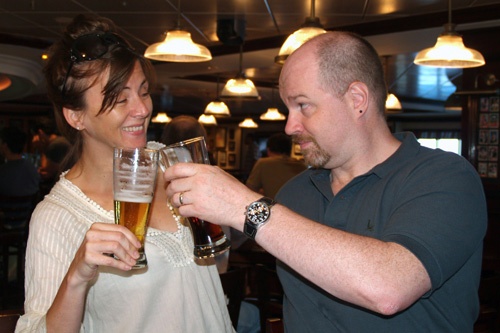 The author and his Frommer's co-author, Heidi Sarna, at O'Sheehan's aboard Norwegian Epic. Photo: Brian Major