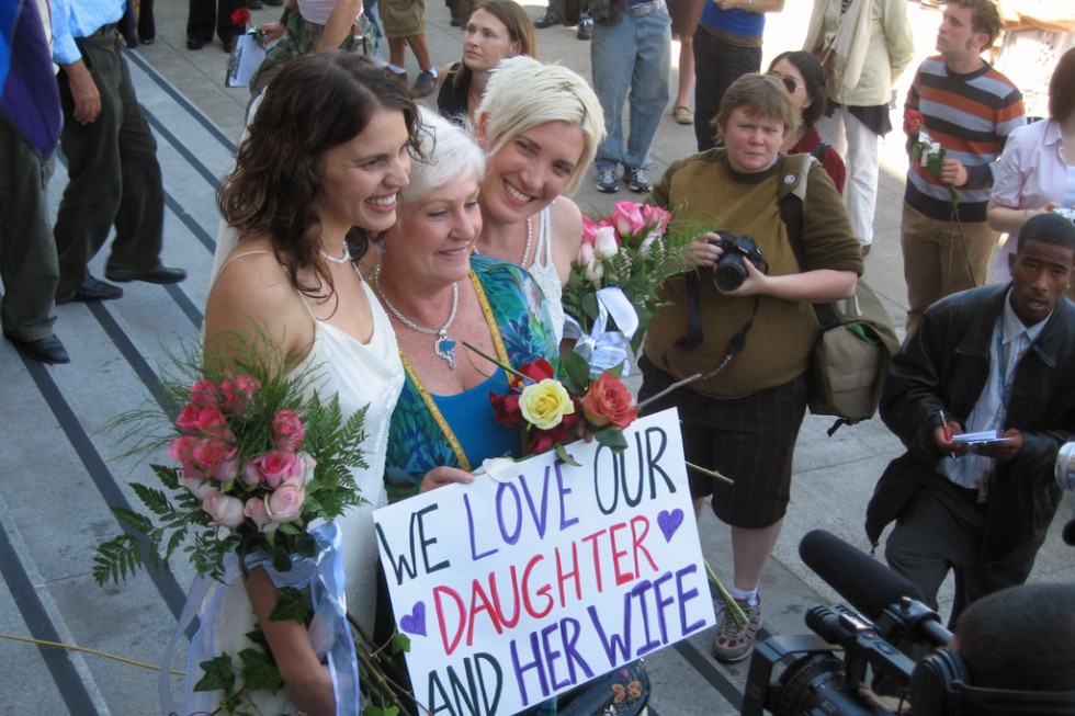On the steps of City Hall in San Francisco, the first day gay & lesbian couples could marry in California