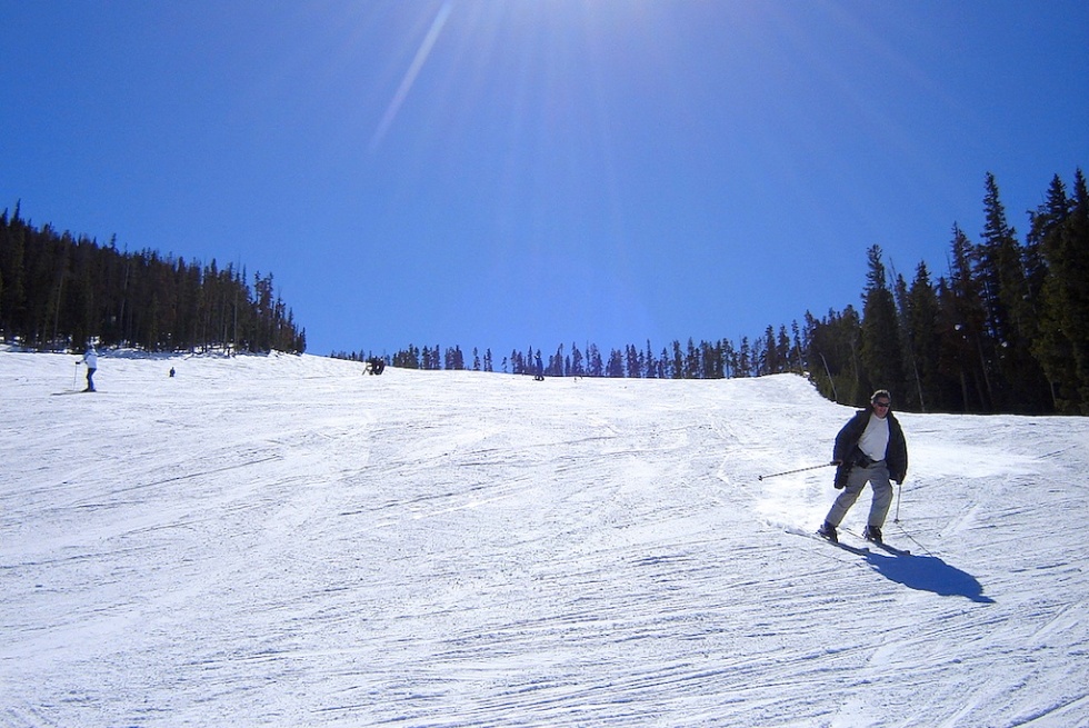Skiers headed downhill at Winter Park.