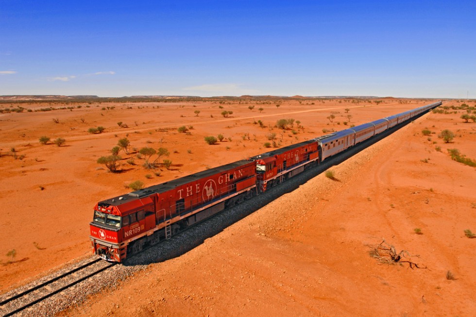 The Ghan runs between Adelaide to Darwin, through most of Australia.