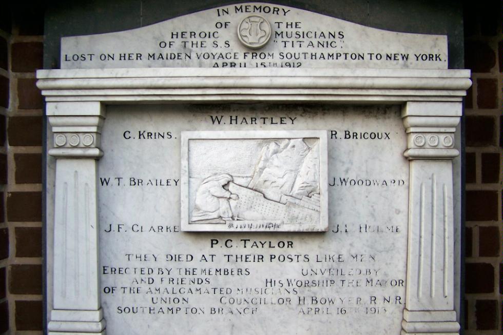The Titanic Musicians' Memorial, Southampton, is dedicated to the band that continued to play as the Titanic was sinking.