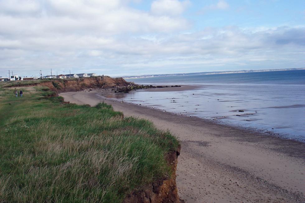 From clifftop path, looking back towards Barmston Caravan Park along the Holderness Coast, Northeast England.