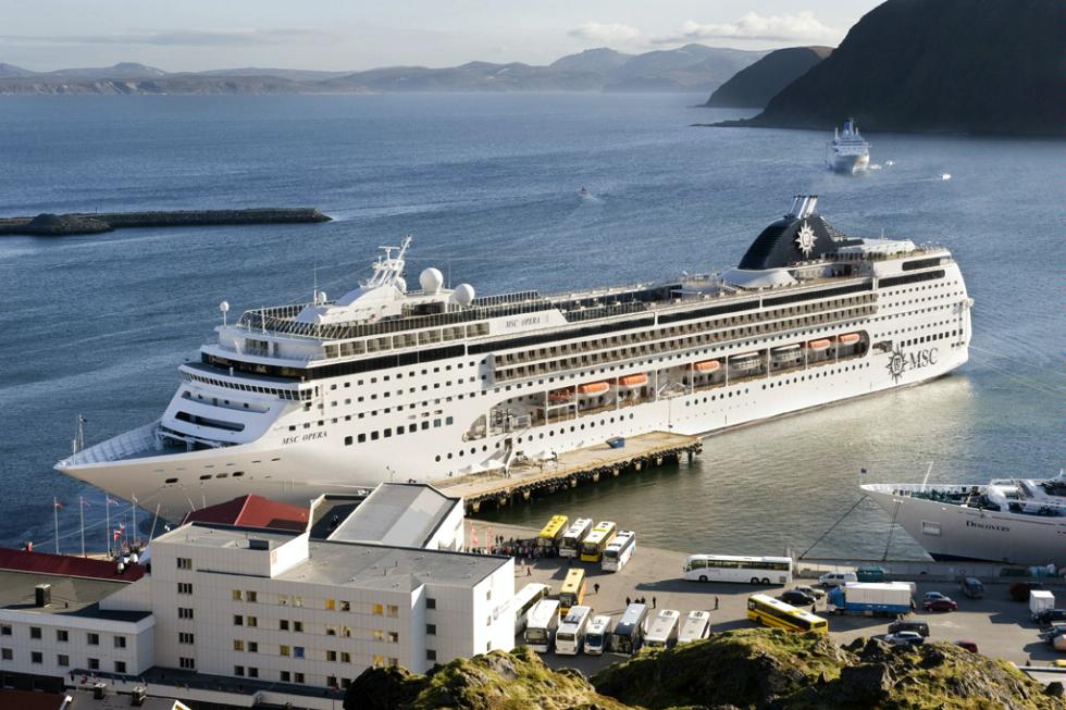 The MSC Opera docked in Honningsvag, Norway.