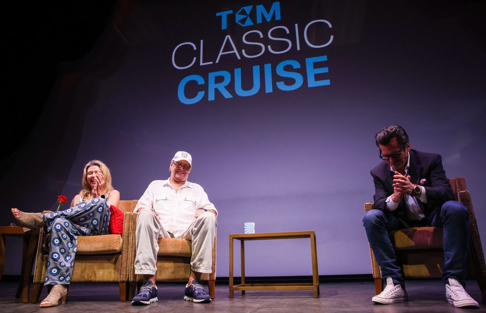 Jayni and Chevy Chase being interviewed by Ben Mankiewicz, TCM Classic Cruise 2022