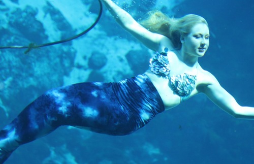 A mermaid performs in the underwater show at Weeki Wachee Springs State Park near St. Petersburg, Florida