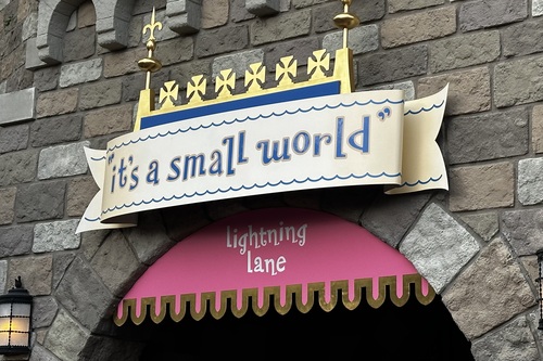 Lightning Lane sign, It's a Small World, Magic Kingdom