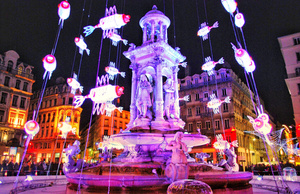Place des Jacobins during the Festival of Lights in Lyon, France