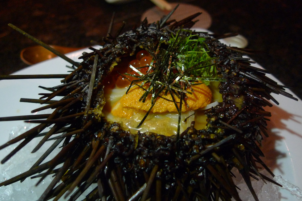 A sea urchin appetizer at the restaurant Raku in Las Vegas