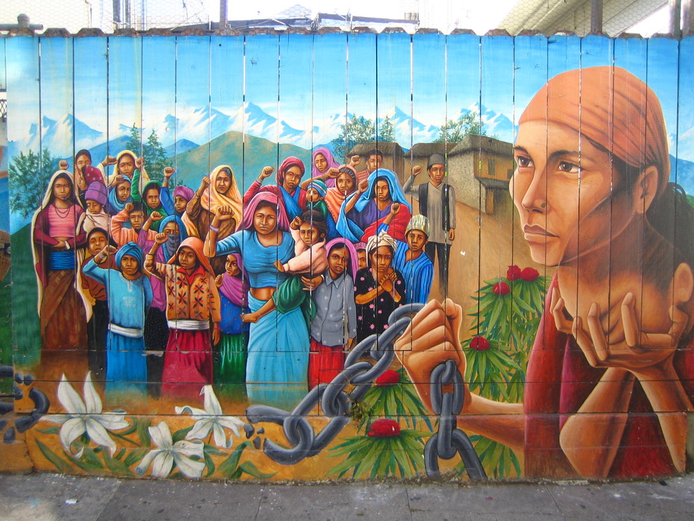 Naya Bihana, created by mural artist Martin Travers, is one of the murals displayed on Balmy Alley.