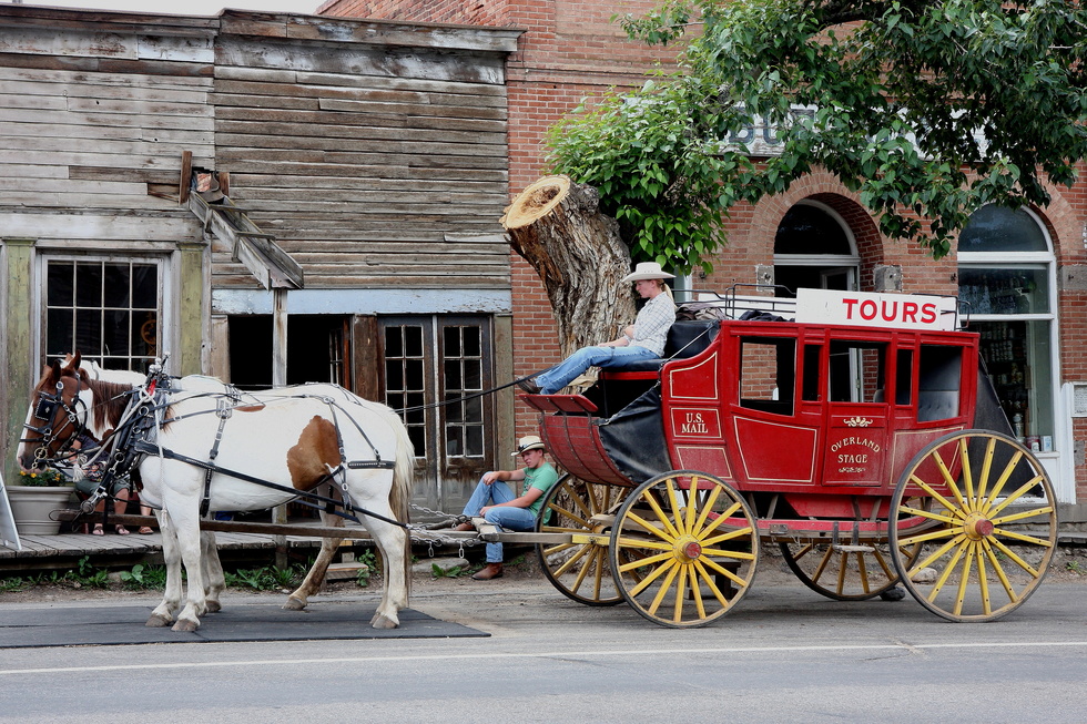 A horse-drawn carriage in Virginia City, Montana.