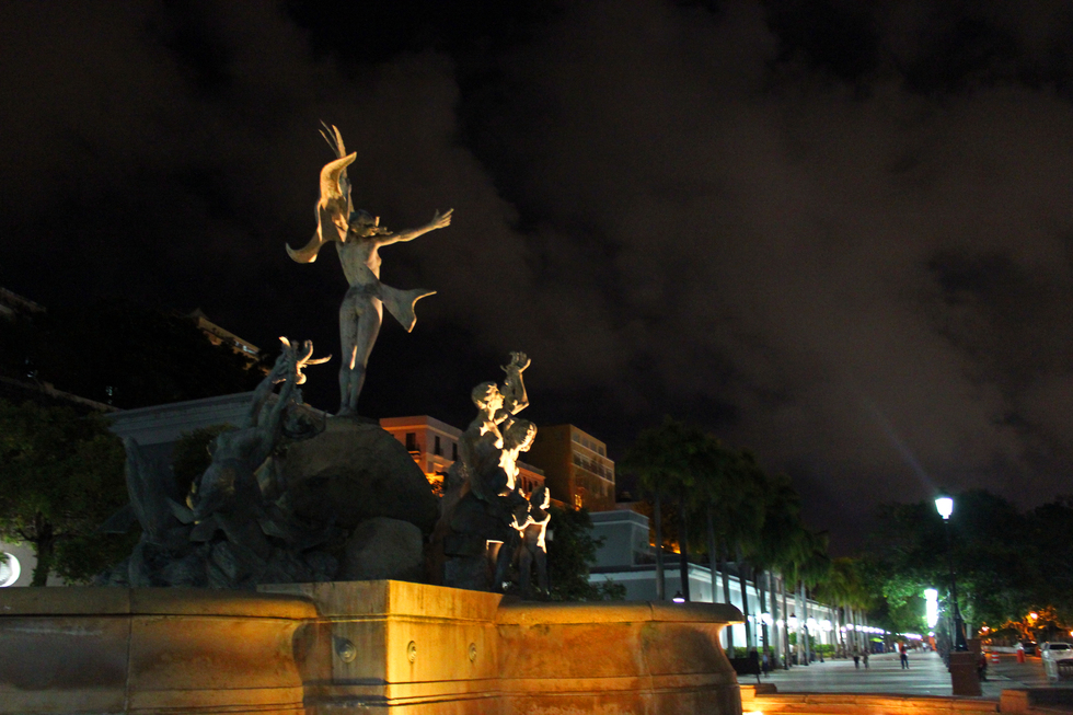 Raíces is a bronze sculpture and fountain which depicts Taino, European, and African figurines.