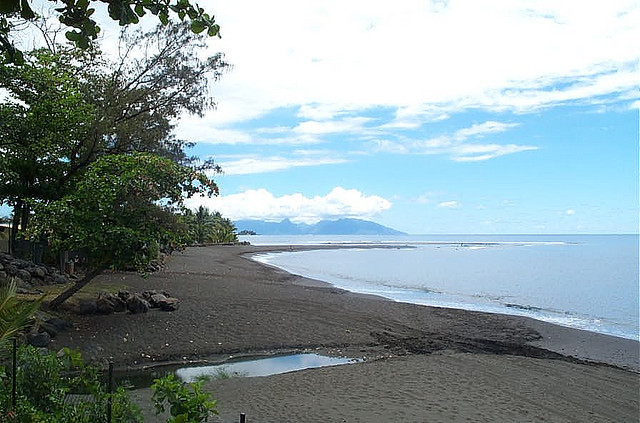 volcanic beach in papeete, tahiti, french polynesia