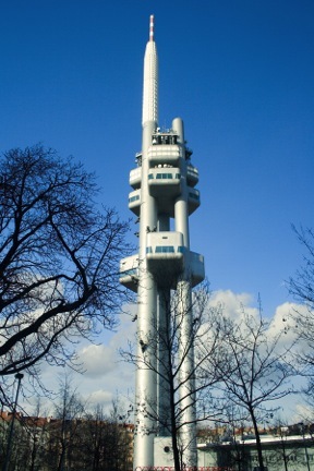 Žižkov's enormous, oddly-shaped TV tower.