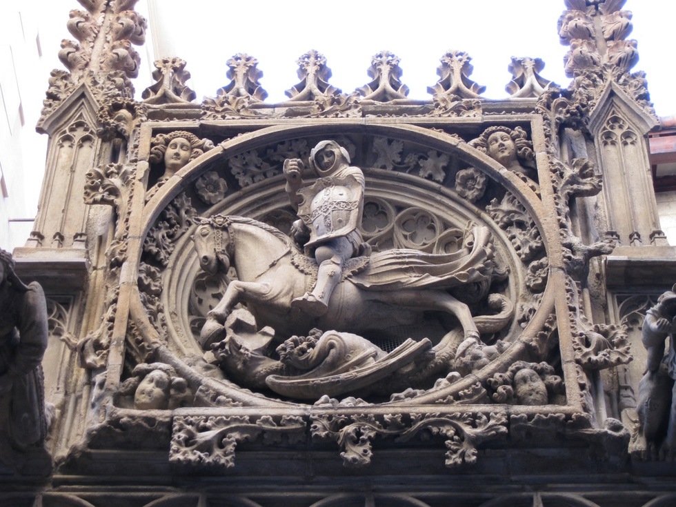 A close-up of an architectural detail in Barcelona's Gothic Quarter