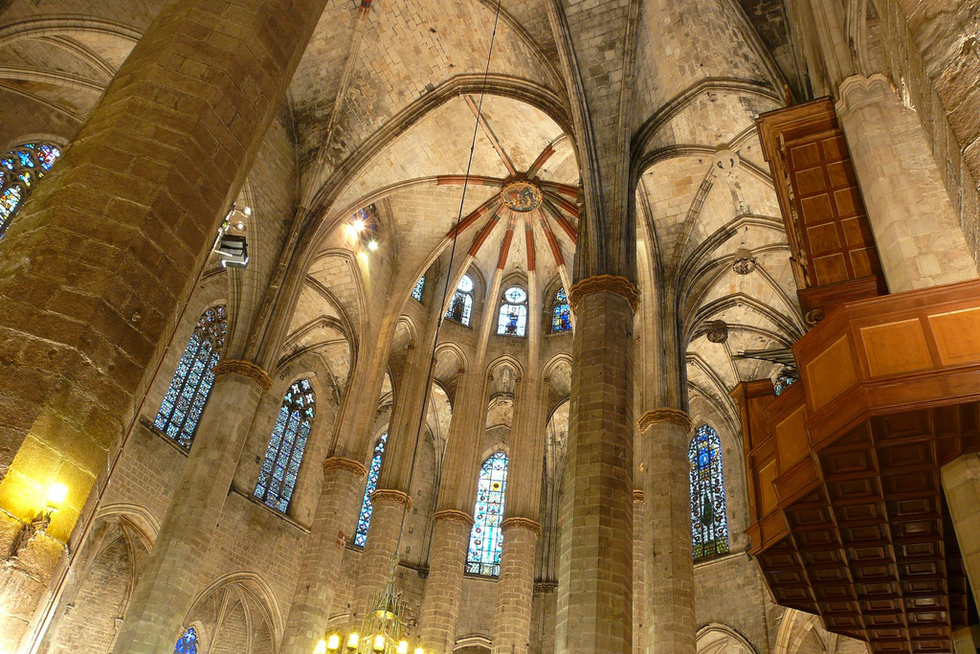 The interior of Santa Maria del Mar in the La Ribera area of Barcelona