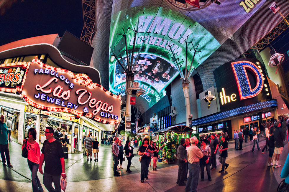 Crowds enjoy the light show in downtown Las Vegas