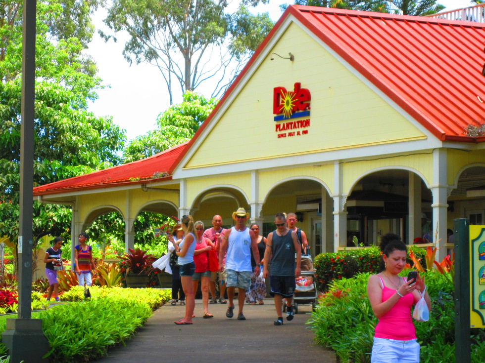 People at the entrance of the Dole Pineapple Plantation