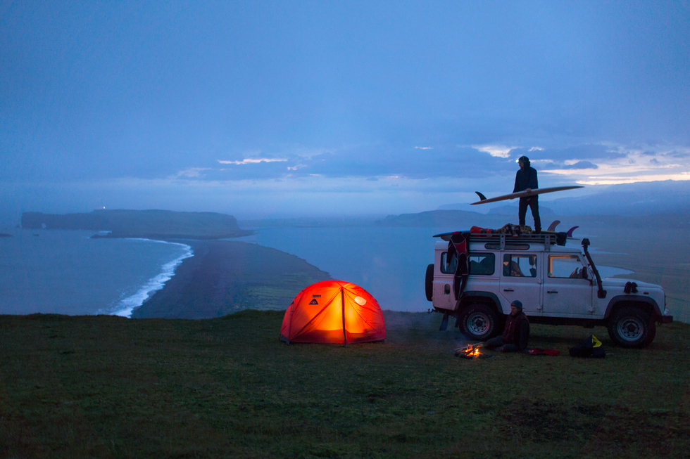 Camping on a beach at Kirkjufjara, Iceland