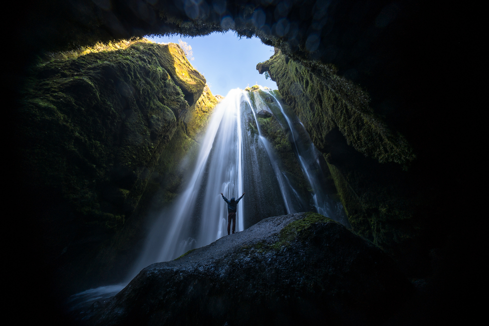 Gljufurafoss waterfall in its grotto, Iceland