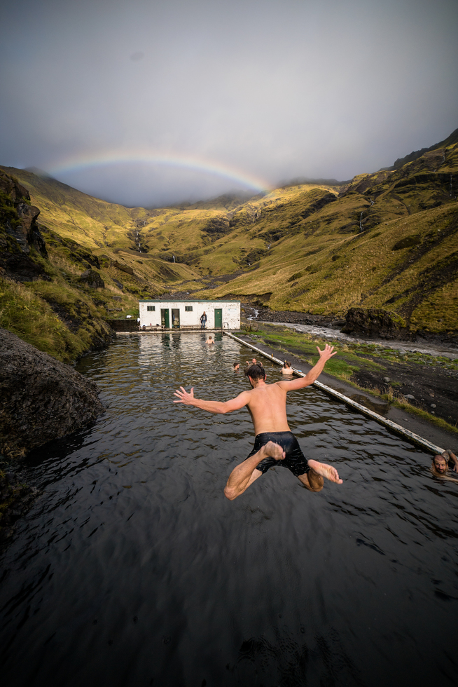 Swimming in Seljavallalaug, Iceland
