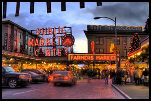 Evening at Pike Place Market in Seattle.
