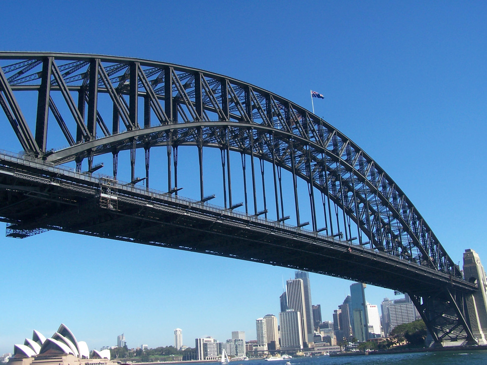 A view of the Sydney Harbour Bridge and Opera House, Sydney, Australia