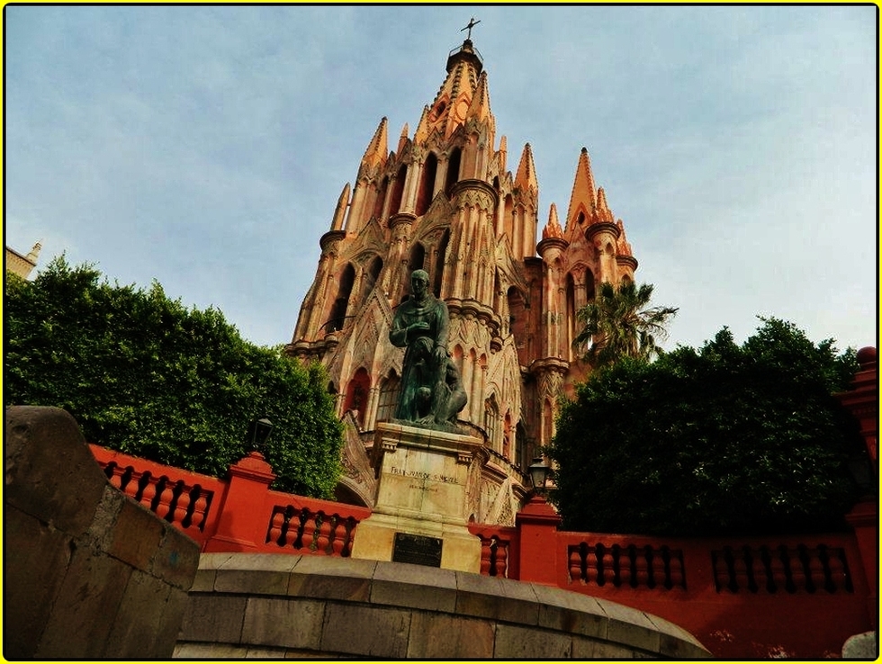 The grand Gothic exterior of La Parroquia in San Miguel de Allende, Mexico