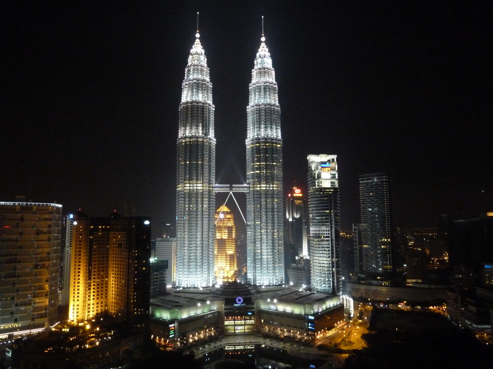 Night view of the Petrona Towers in Kuala Lumpur, Malaysia