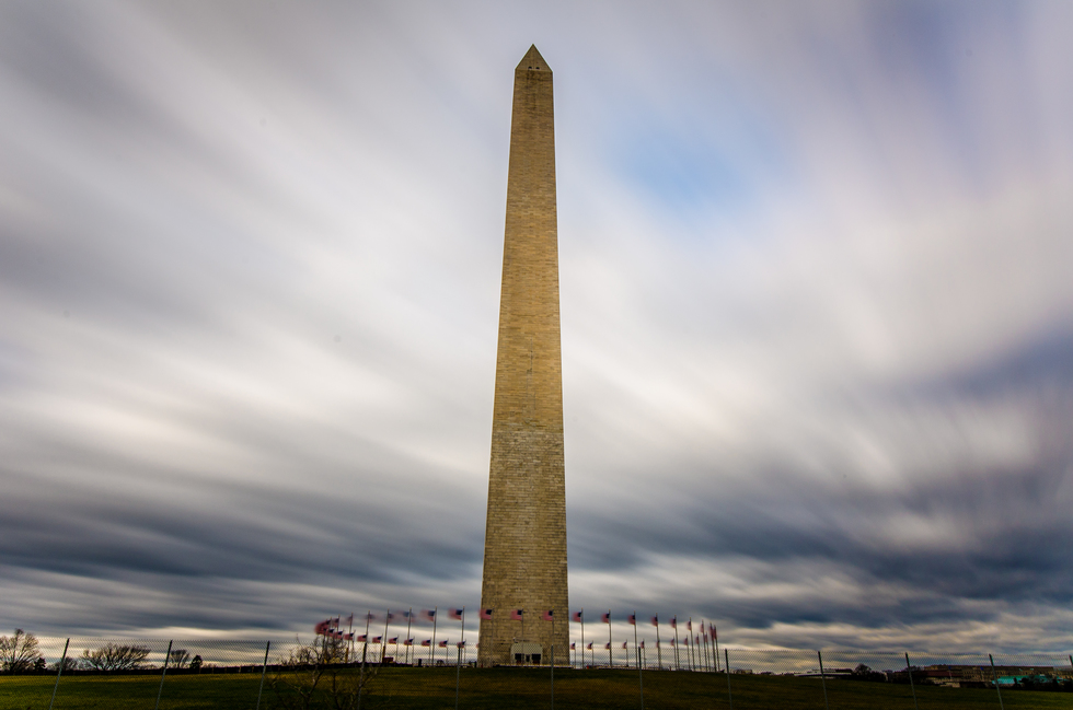   A solemn view of the Washington Monument in Washington D.C.