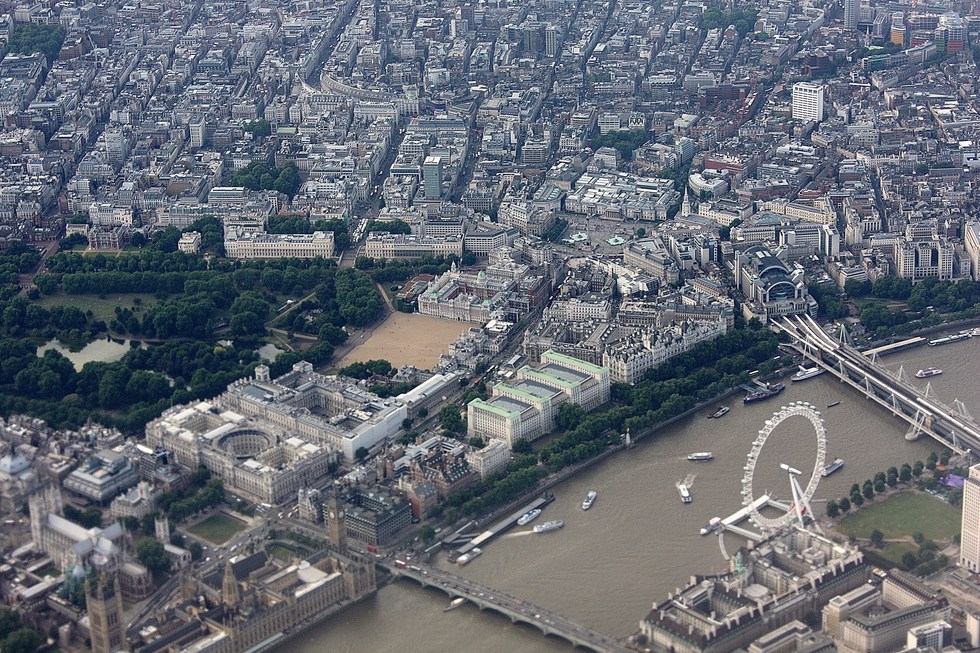 View of London's Thames River from about 5,000 ft. above. 