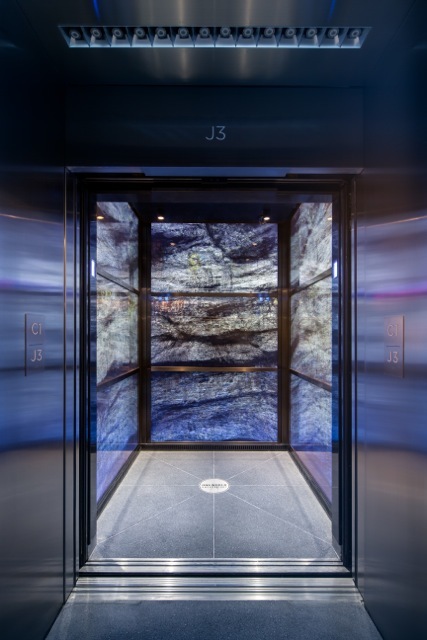 A shot of the elevator doors at the One World Observatory