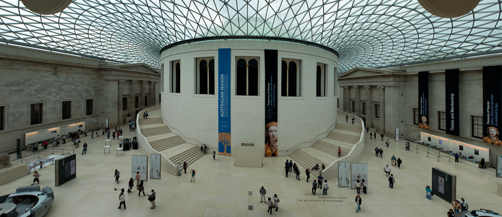 Panoramic aerial view of the lobby of the British Museum 